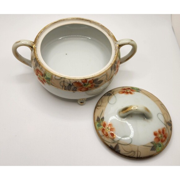 Hand Painted Nippon Lidded Footed Trinket Bowl Dish - Picture 6 of 10